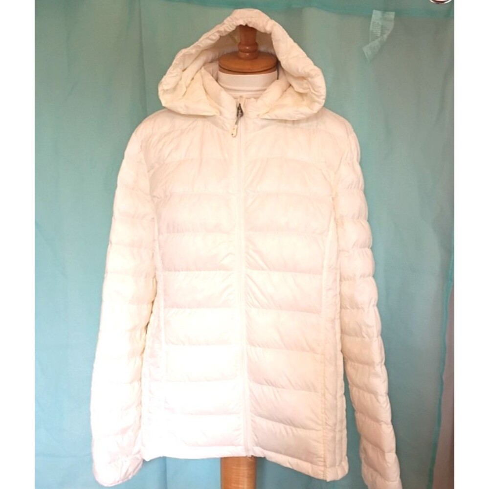 Heat Keep Down Puffer Jacket Coat W/ zip off Hood White Women's Size XL